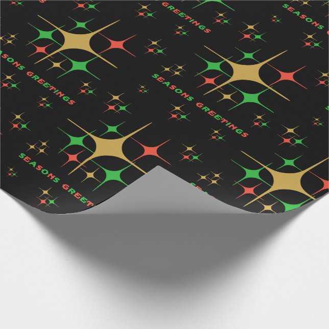 Vintage Atomic 1950s Seasons Greetings Christmas Wrapping Paper (Corner)