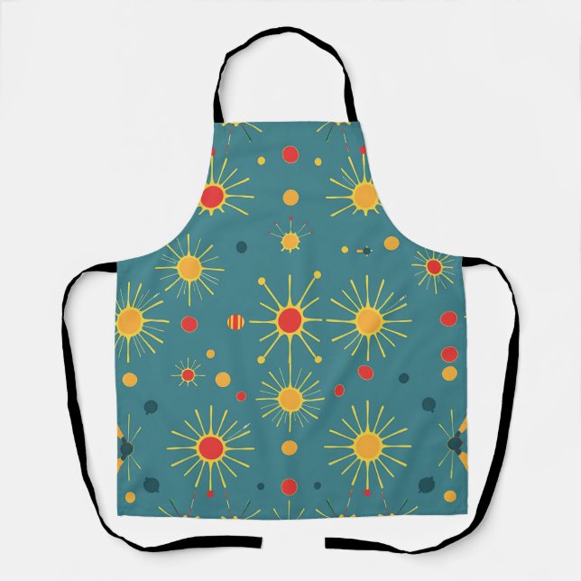 Vintage Atomic Burst Teal Pattern Apron (Front)