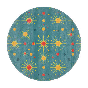 Vintage Atomic Burst Teal Pattern Cutting Board