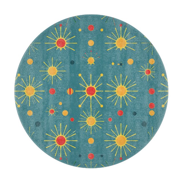 Vintage Atomic Burst Teal Pattern Cutting Board (Front)
