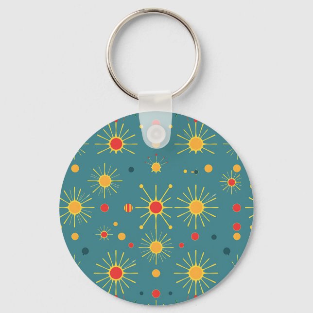 Vintage Atomic Burst Teal Pattern Key Ring (Front)