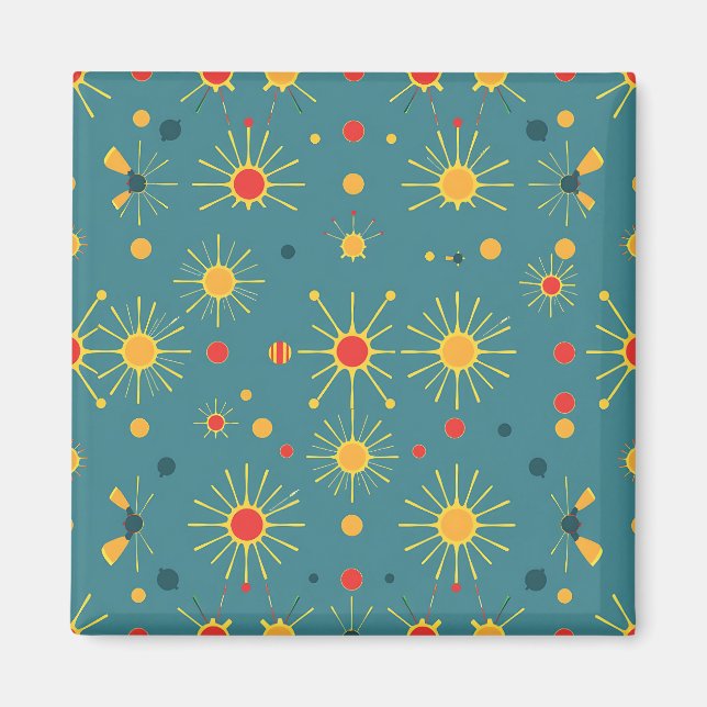 Vintage Atomic Burst Teal Pattern Magnet (Front)