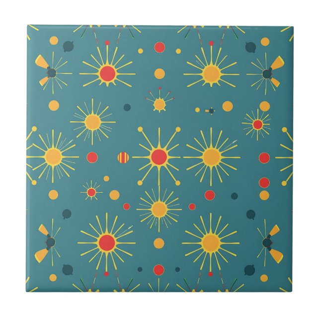 Vintage Atomic Burst Teal Pattern Tile (Front)