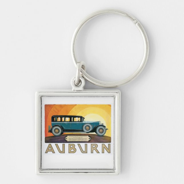 Vintage Auburn Motors Sunburst Ad Key Ring (Front)