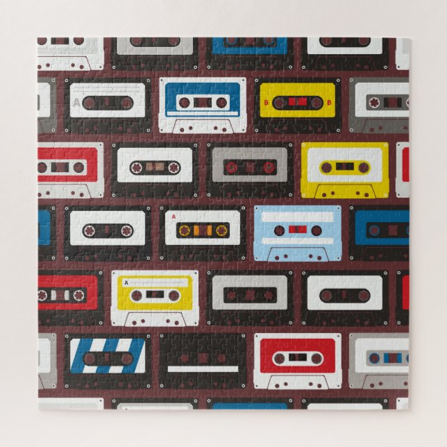 Vintage audio cassettes, seamless background. jigsaw puzzle (Vertical)