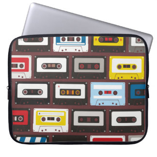 Vintage audio cassettes, seamless background. laptop sleeve