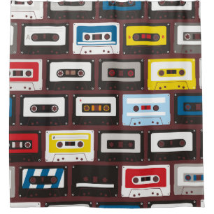 Vintage audio cassettes, seamless background. shower curtain