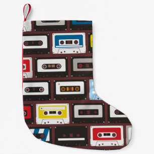 Vintage audio cassettes, seamless background. small christmas stocking