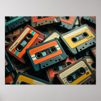 Vintage Audiotape Pattern Retro Cassettes Poster