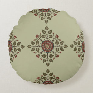 Vintage Audsley Tudor Rose Victorian Pattern Art Round Cushion