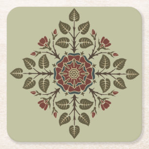 Vintage Audsley Tudor Rose Victorian Pattern Art Square Paper Coaster