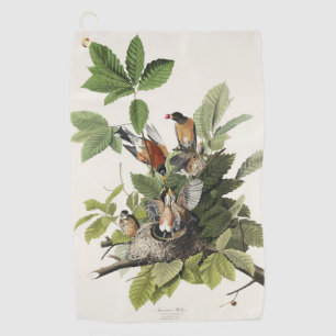 Vintage Audubon American Robin Bird Nest Art Golf Towel