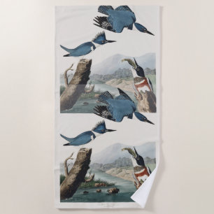 Vintage Audubon Belted Kingfisher Bird Art Beach Towel
