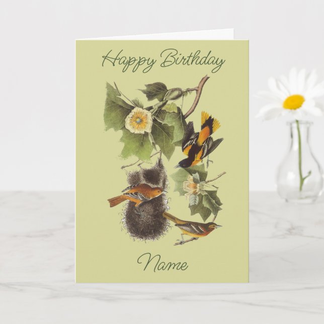Vintage Audubon Bird Oriole Personalised Birthday  Card (Small Plant)