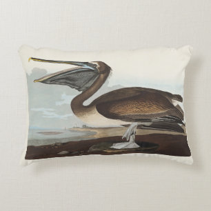 Vintage Audubon Brown Pelican Coastal Bird Art Decorative Cushion
