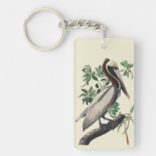 Vintage Audubon Brown Pelican Coastal Bird Art Key Ring