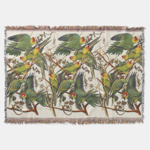 Vintage Audubon Carolina Parakeet Bird Art Throw Blanket