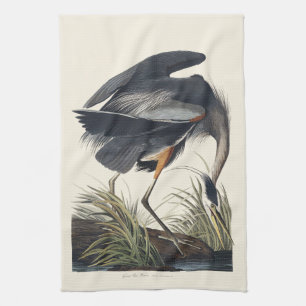 Vintage Audubon Great Blue Heron Bird Nature Art Tea Towel