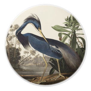 Vintage Audubon Louisiana Heron Bird Art Ceramic Knob