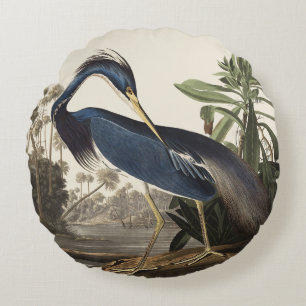 Vintage Audubon Louisiana Heron Bird Art Round Cushion