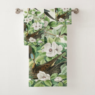 Vintage Audubon Mourning Dove Bird Flower Art Bath Towel Set