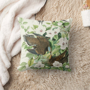Vintage Audubon Mourning Dove Bird Flower Art Cushion