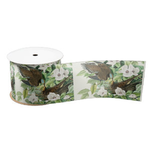 Vintage Audubon Mourning Dove Bird Flower Art Satin Ribbon