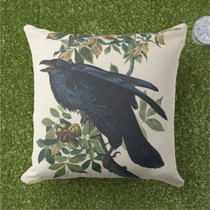 Vintage Audubon Raven Bird Nature Art Cushion