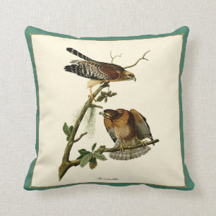 Vintage Audubon Red-shouldered Hawk Pair Pillow
