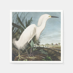 Vintage Audubon Snowy Heron White Egret Bird Art Napkin