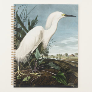 Vintage Audubon Snowy Heron White Egret Bird Art Planner