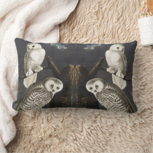 Vintage Audubon Snowy Owl Night Bird Art Lumbar Cushion