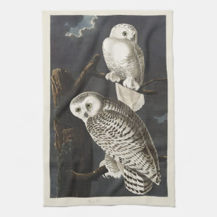 Vintage Audubon Snowy Owl Night Bird Art Tea Towel