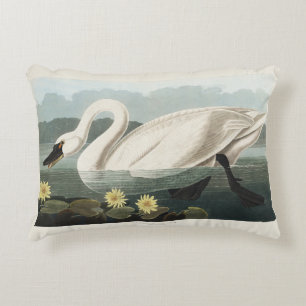 Vintage Audubon White Swan Water Lily Art Decorative Cushion