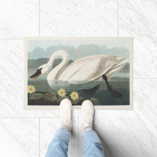Vintage Audubon White Swan Water Lily Art Doormat