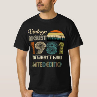 Vintage August 1981 T-Shirt - Retro Style Birthday