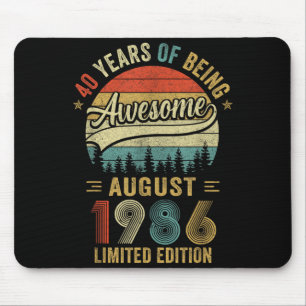 Vintage August 1986 40 Years Old 40th Birthday Men Mouse Pad