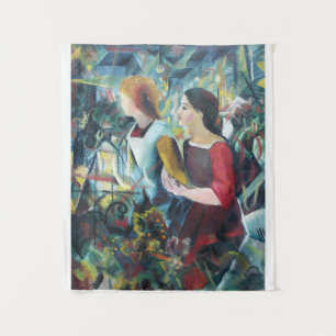 Vintage August Mache Two Girls Tapestry