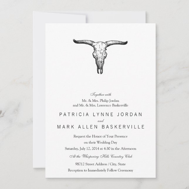 Vintage Aurochs Skull Illustration Invitation (Front)