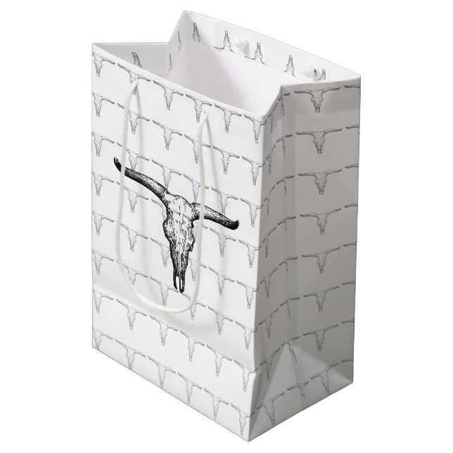 Vintage Aurochs Skull Illustration Medium Gift Bag (Front Angled)