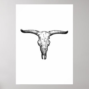 Vintage Aurochs Skull Illustration Poster