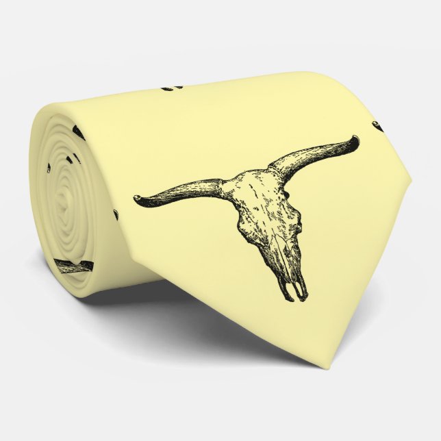 Vintage Aurochs Skull Illustration Tie (Rolled)