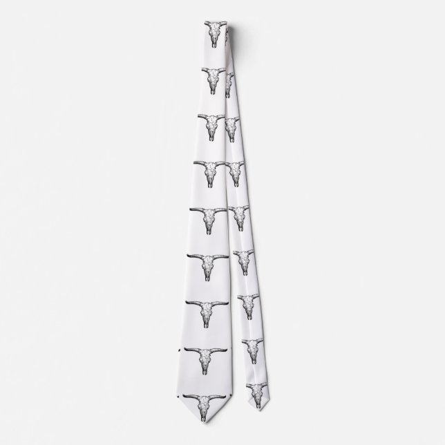 Vintage Aurochs Skull Illustration Tie (Front)