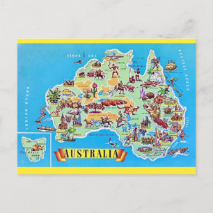 Vintage Australia Map Postcard