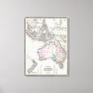 Vintage Australia & Southeastern Asia Map (1870) Canvas Print