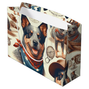 Vintage Australian Cattle Dog Illustration Large Gift Bag