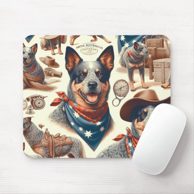 Vintage Australian Cattle Dog Illustration Mouse Pad (With Mouse)