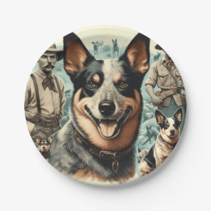 Vintage Australian Cattle Dog Illustration Paper Plate