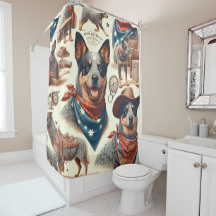 Vintage Australian Cattle Dog Illustration Shower Curtain
