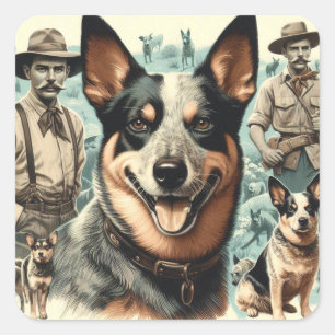 Vintage Australian Cattle Dog Illustration Square Sticker